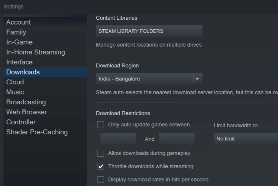 get to settings on steam for mac